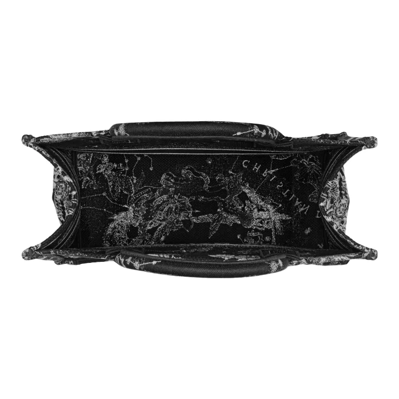 DIOR Embroidery Tote Bag Shopping Bag Shoulder Bag Handbag Medium Size Women's Black-3
