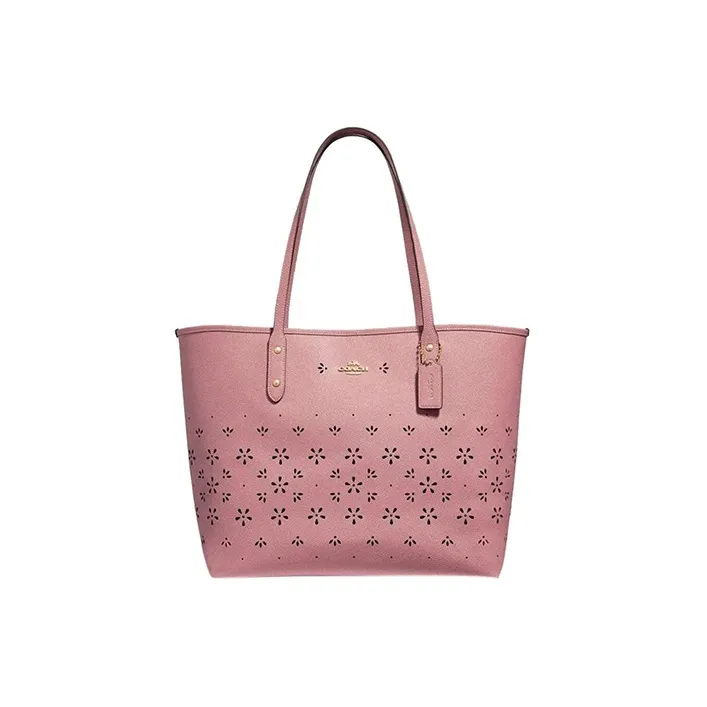 COACH City Solid Color Leather Tote Bag, Shopping Bag, Shoulder Bag, Handbag Large Size Women's Pink-0
