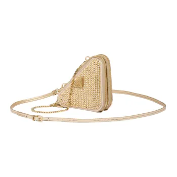 PRADA Satin Leather Crossbody Bag Clutch Mini Women's Platinum