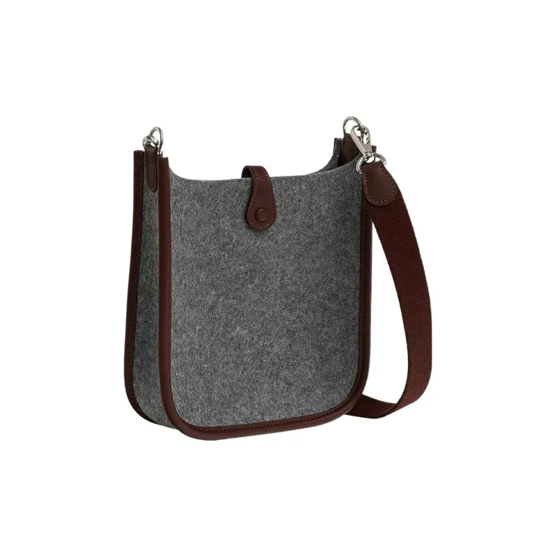HERMES Evelyne Swift Calfskin With Velvet Fabric Shoulder Bag Crossbody Bag Mini Unisex Medium Gray/Havana Coffee-2