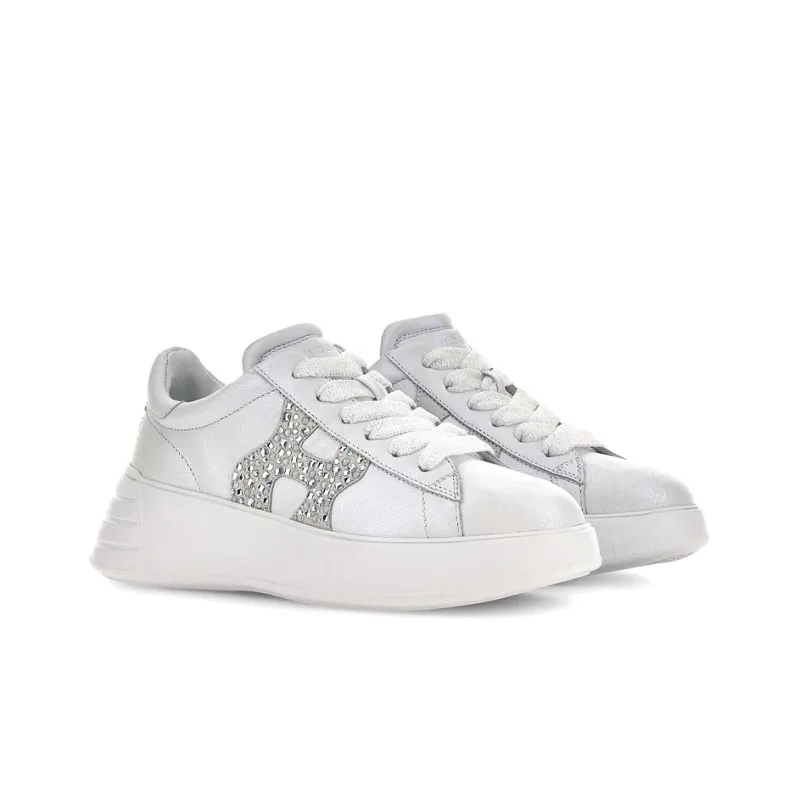 HOGAN Rebel Skateboard Shoes Women's Low-Top White/Silver-2