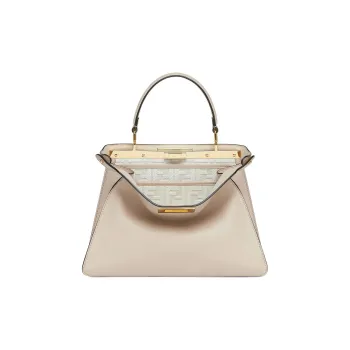 FENDI Peekaboo ISeeU Cow Leather Shoulder Bag, Crossbody Bag, Handbag Medium Size Women's Light Gray