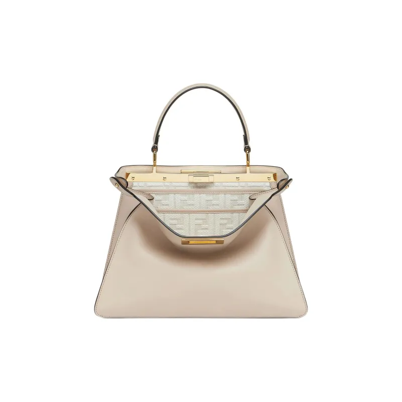 FENDI Peekaboo ISeeU Cow Leather Shoulder Bag, Crossbody Bag, Handbag Medium Size Women's Light Gray-0