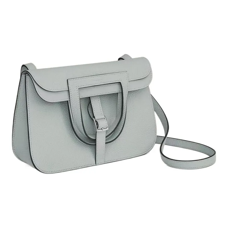 HERMES Halzan Clemence Bullock Leather Handbag Shoulder Bag Crossbody Bag Women's Pale Blue Saint Cup Blue-1