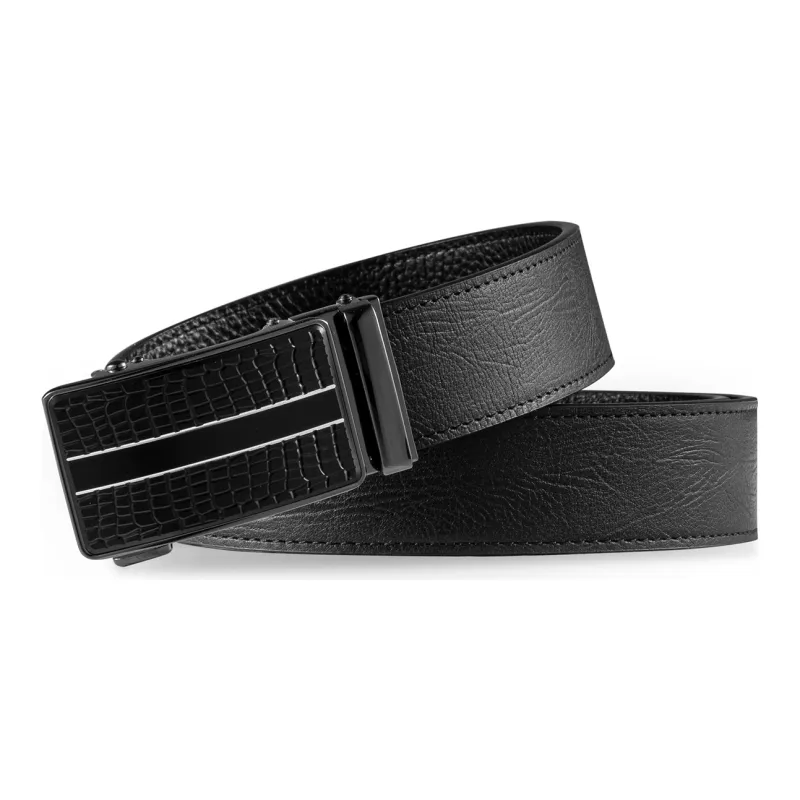 OMT Casual Cow Leather Crocodile Pattern Automatic Buckle Men's Belt With Gift Dad's Belt Men's Black 3.5cm-2