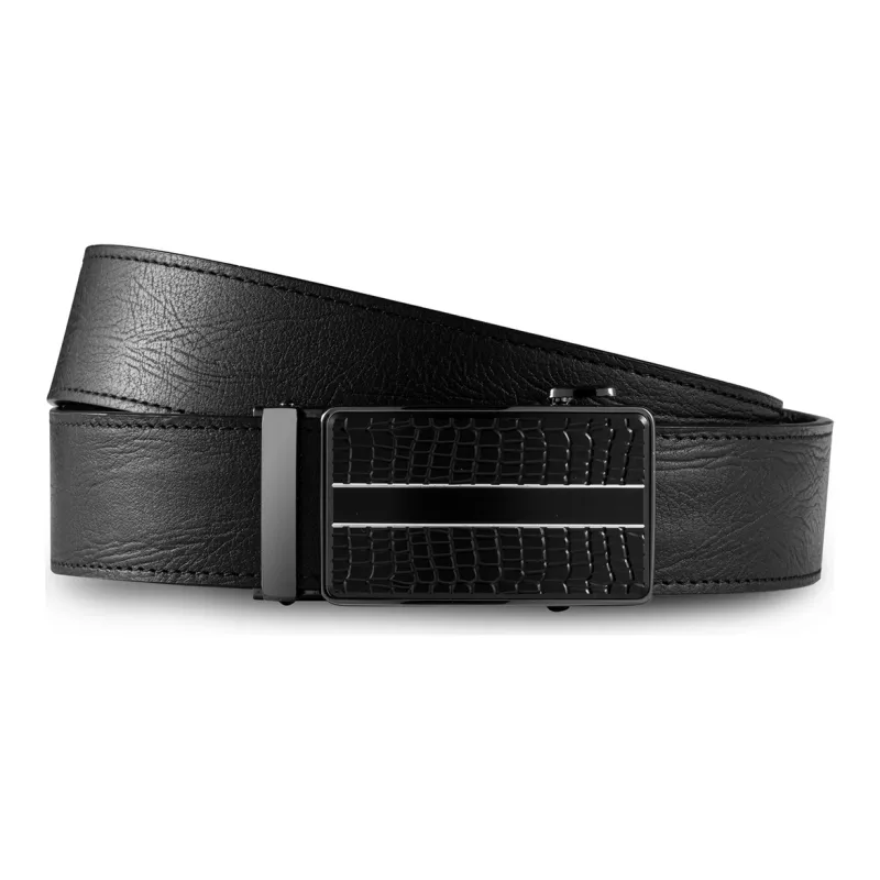 OMT Casual Cow Leather Crocodile Pattern Automatic Buckle Men's Belt With Gift Dad's Belt Men's Black 3.5cm-4