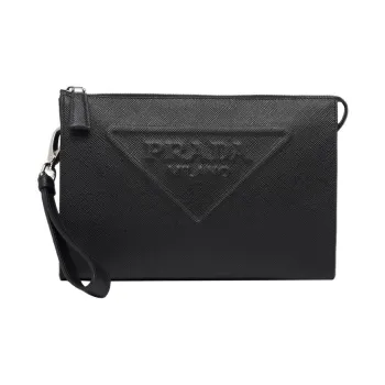 PRADA Saffiano Leather Clutch Regular Men's Black