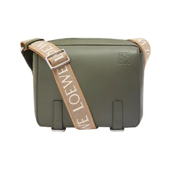 LOEWE Military Messenger Bag In Soft Grained Calfskin And Jacquard Xs Khaki Green