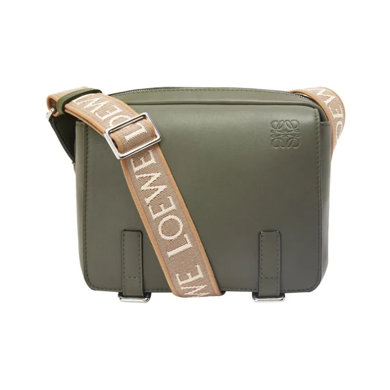 LOEWE Military Messenger Bag In Soft Grained Calfskin And Jacquard Xs Khaki Green-0