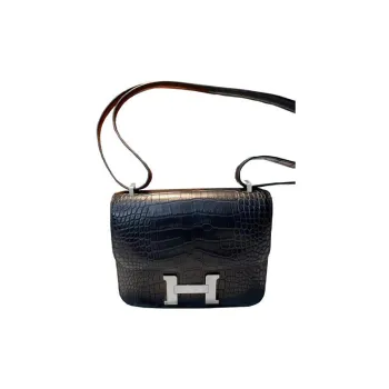HERMES Constance Matte Crocodile Leather Shoulder Bag Crossbody Bag Mini Women's 89 Noir Black