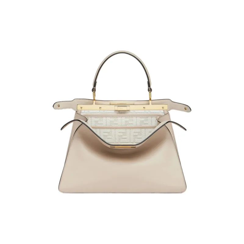 FENDI Peekaboo ISeeU Cow Leather Shoulder Bag, Crossbody Bag, Handbag Medium Size Women's Light Gray-1