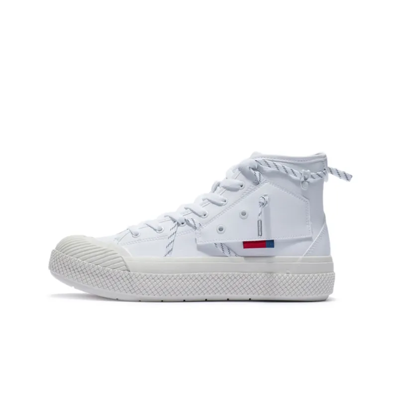 LiNing Wave Wear Resistant Cushioning Breathable High Top Skateboard Shoes Men's White-0