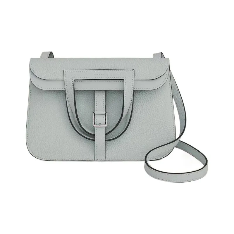 HERMES Halzan Clemence Bullock Leather Handbag Shoulder Bag Crossbody Bag Women's Pale Blue Saint Cup Blue-0