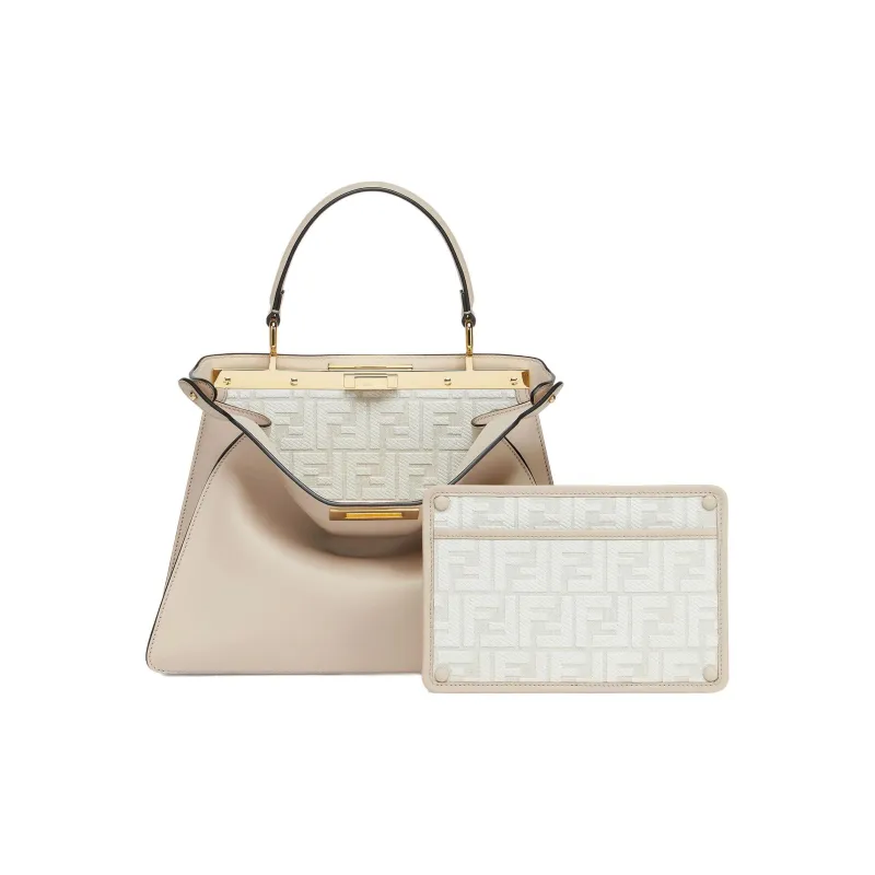 FENDI Peekaboo ISeeU Cow Leather Shoulder Bag, Crossbody Bag, Handbag Medium Size Women's Light Gray-2