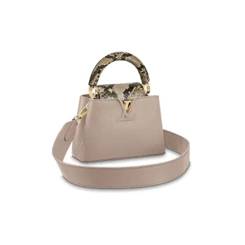 LOUIS VUITTON Capucines Leather With Python Skin Accents Capusin Shoulder Crossbody Handbag Mini Women's Elephant Gray