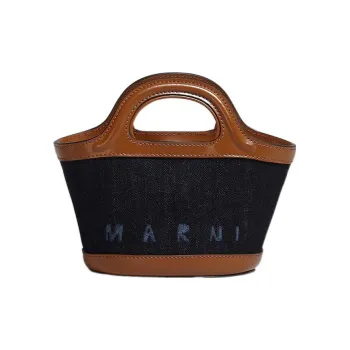 MARNI Cotton With Leather Bucket Bags One Shoulder Handbags Mini Women's Blue