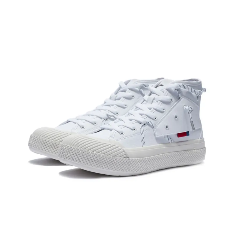 LiNing Wave Wear Resistant Cushioning Breathable High Top Skateboard Shoes Men's White-2
