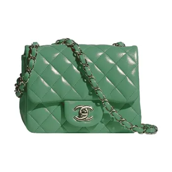CHANEL 22A Pre Fall Classic Flap CF Sheepskin Portable Crossbody Bag, Shoulder Bag Mini Women's Green
