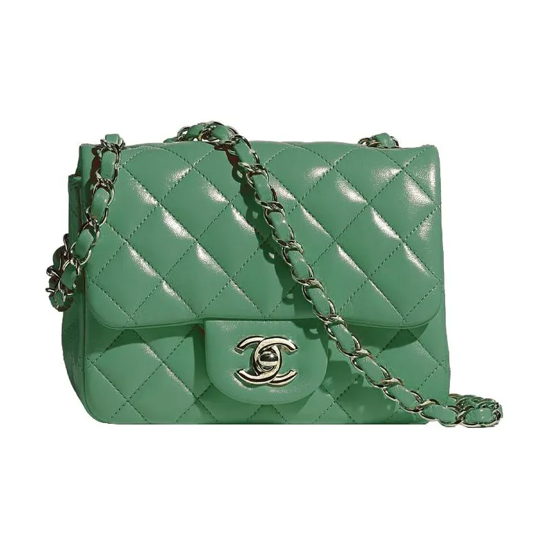 CHANEL 22A Pre Fall Classic Flap CF Sheepskin Portable Crossbody Bag, Shoulder Bag Mini Women's Green-0
