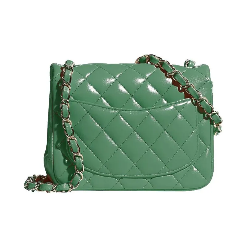 CHANEL 22A Pre Fall Classic Flap CF Sheepskin Portable Crossbody Bag, Shoulder Bag Mini Women's Green-1