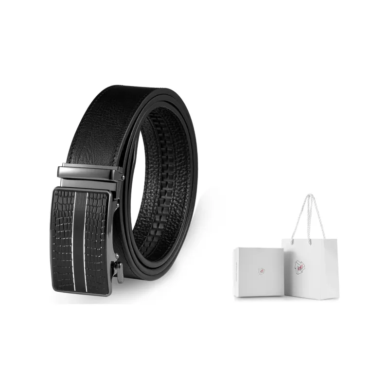 OMT Casual Cow Leather Crocodile Pattern Automatic Buckle Men's Belt With Gift Dad's Belt Men's Black 3.5cm-0