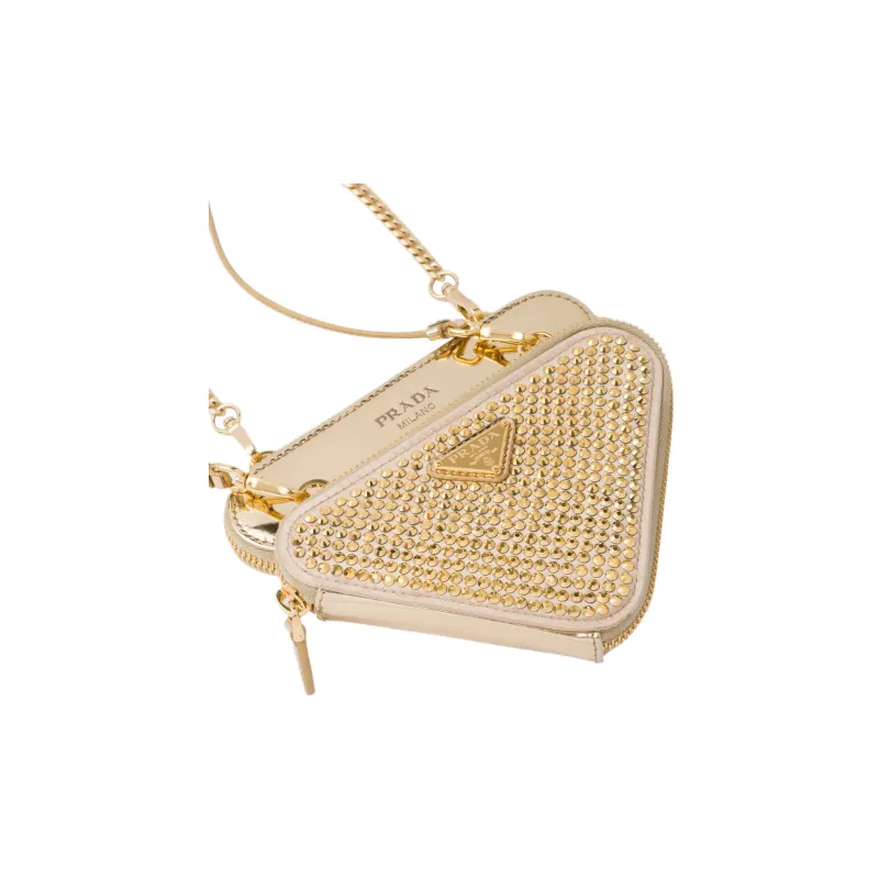 PRADA Satin Leather Crossbody Bag Clutch Mini Women's Platinum-4
