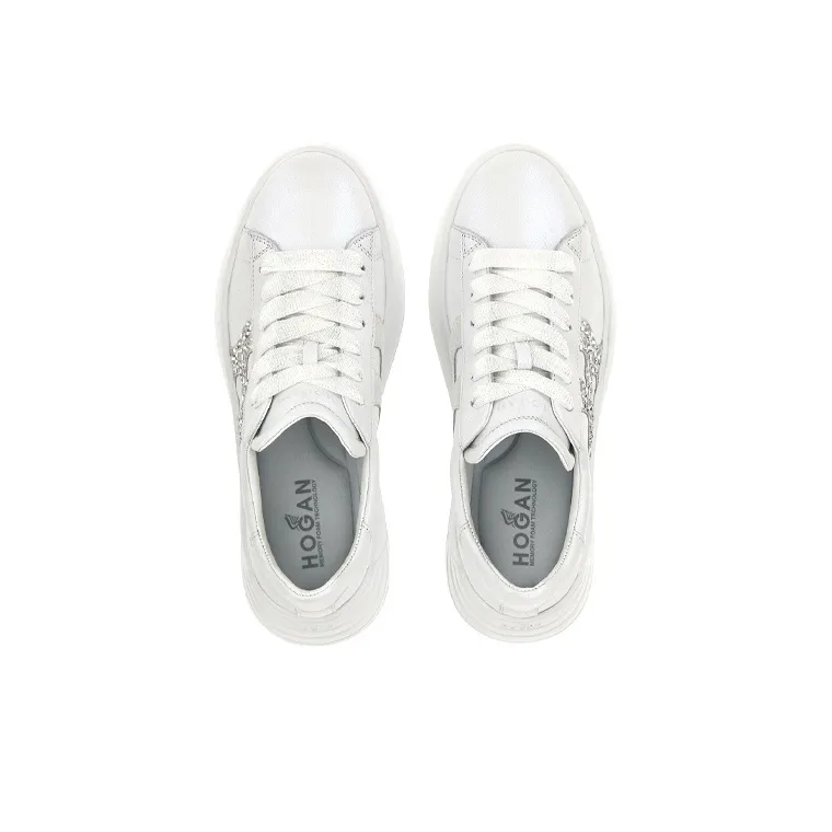 HOGAN Rebel Skateboard Shoes Women's Low-Top White/Silver-4