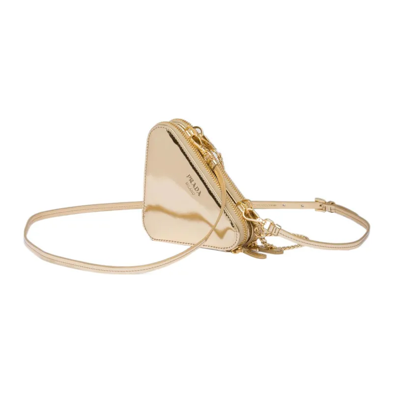 PRADA Satin Leather Crossbody Bag Clutch Mini Women's Platinum-1
