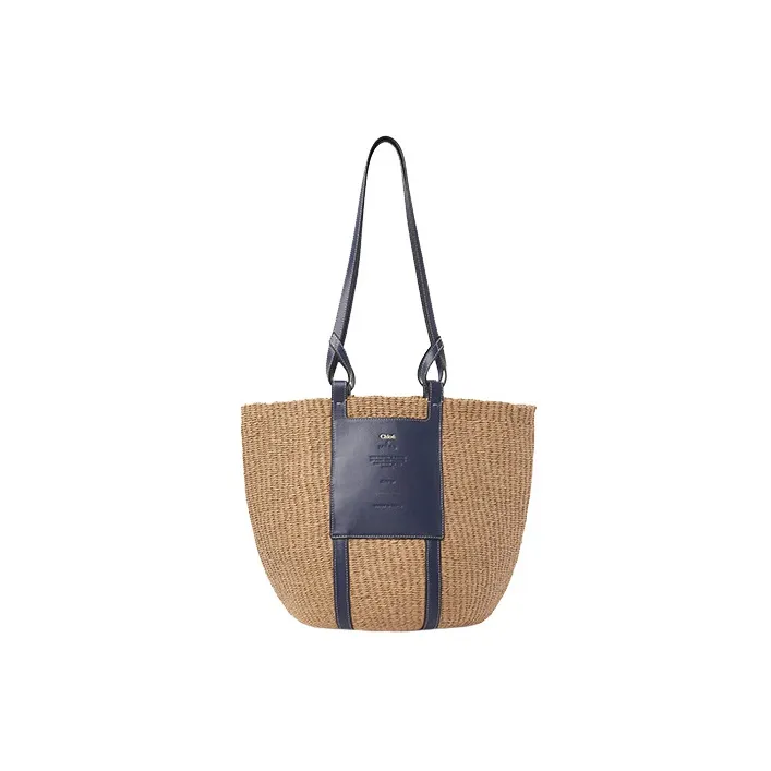 Chloe Chloé Bags Calfskin Basket Bag, Tote Bag, Shopping Bag, Handbag, Shoulder Bag Large Size Women's Beige & Blue-0