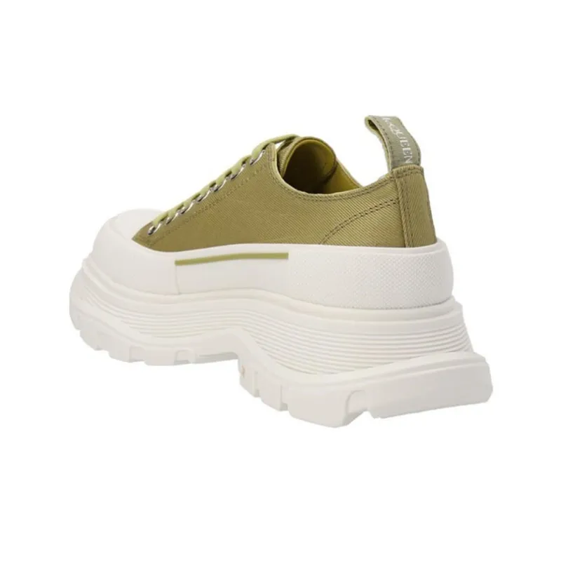 Alexander McQueen Tread Slick Low Lace Up Olive Green White Women's-3