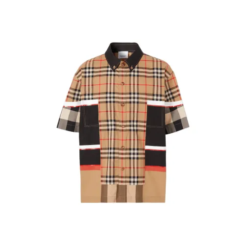 Burberry Short-Sleeve Patchwork Check Cotton Shirt 