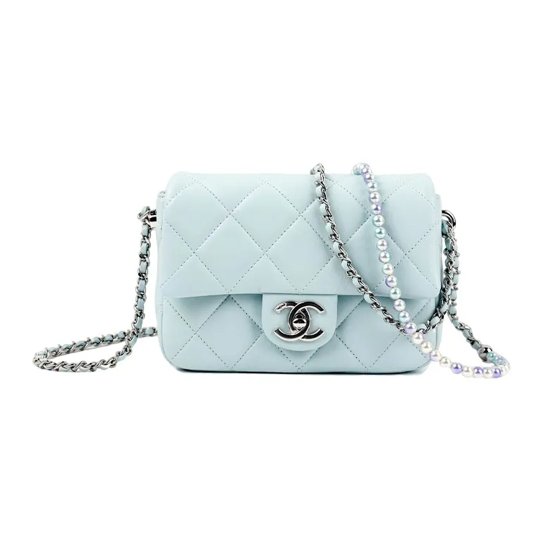 CHANEL Sheepskin Mini Square Flap Bag, Shoulder Bag, Crossbody Bag Women's Baby Blue-0