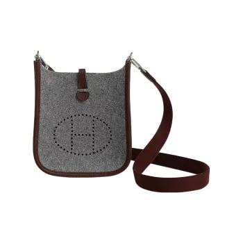 HERMES Evelyne Swift Calfskin With Velvet Fabric Shoulder Bag Crossbody Bag Mini Unisex Medium Gray/Havana Coffee