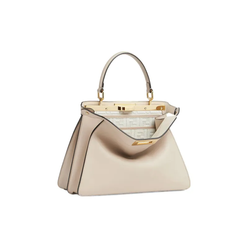 FENDI Peekaboo ISeeU Cow Leather Shoulder Bag, Crossbody Bag, Handbag Medium Size Women's Light Gray-3