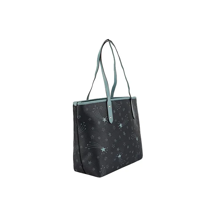COACH City Leather Tote Bag Shopping Bag Shoulder Bag Handbag Large Size Women's Navy Blue-1