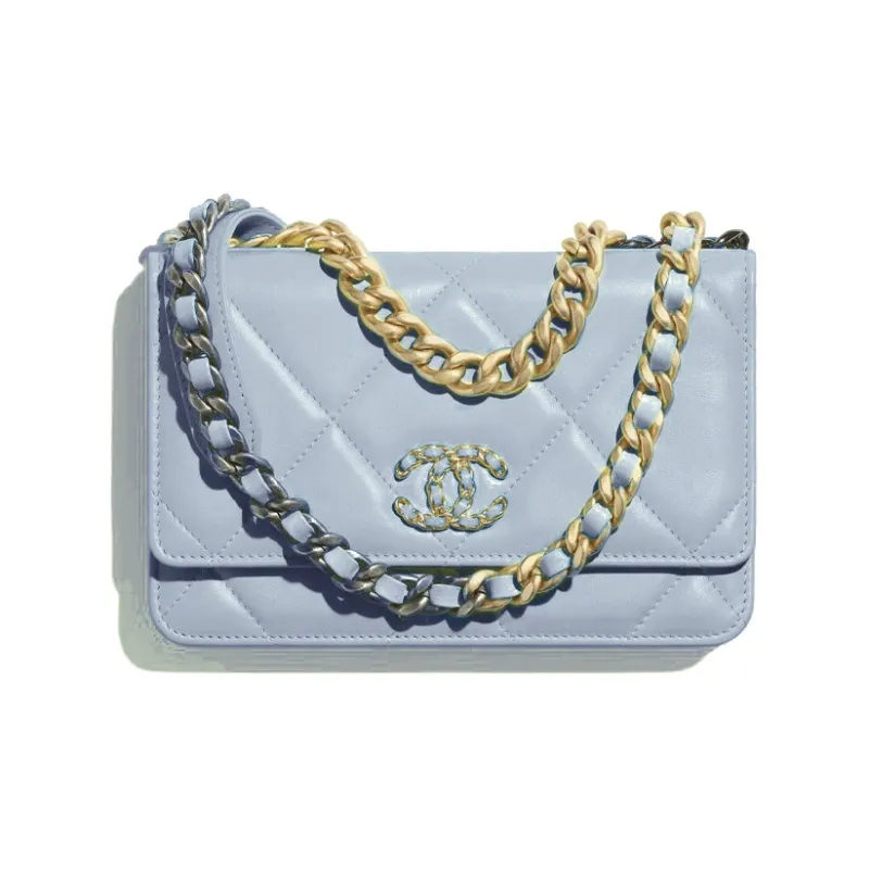 CHANEL 19BagWOC Sheepskin Handbag, Shoulder Bag, Crossbody Bag Women's Babybule Sky Blue-0