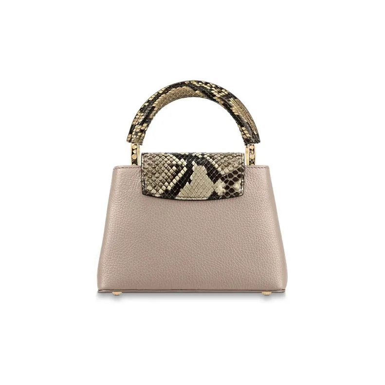 LOUIS VUITTON Capucines Leather With Python Skin Accents Capusin Shoulder Crossbody Handbag Mini Women's Elephant Gray-3