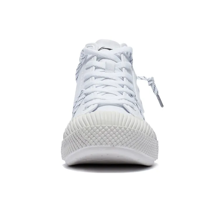 LiNing Wave Wear Resistant Cushioning Breathable High Top Skateboard Shoes Men's White-4