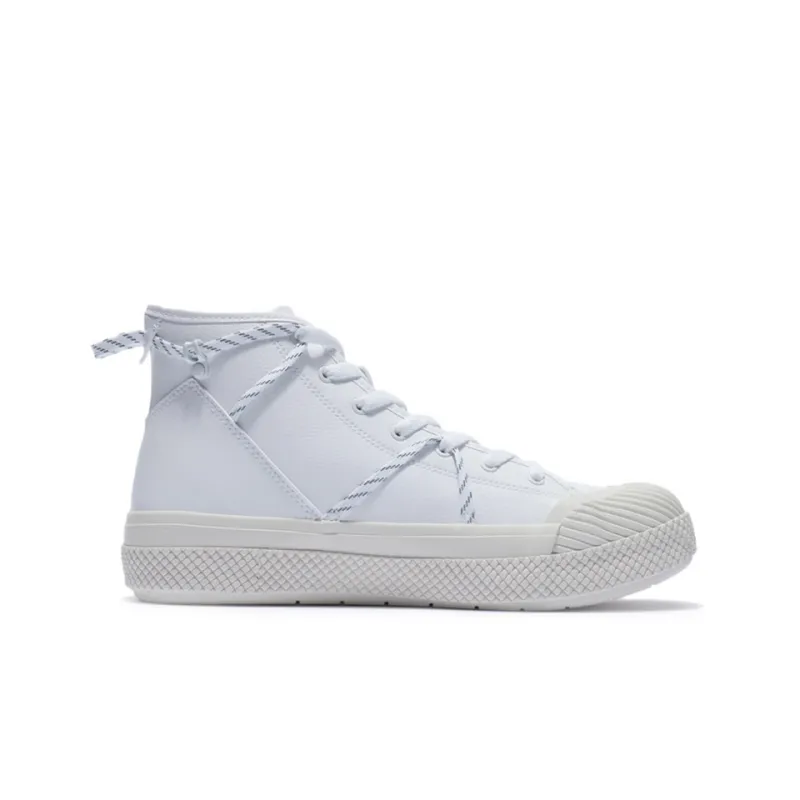 LiNing Wave Wear Resistant Cushioning Breathable High Top Skateboard Shoes Men's White-1