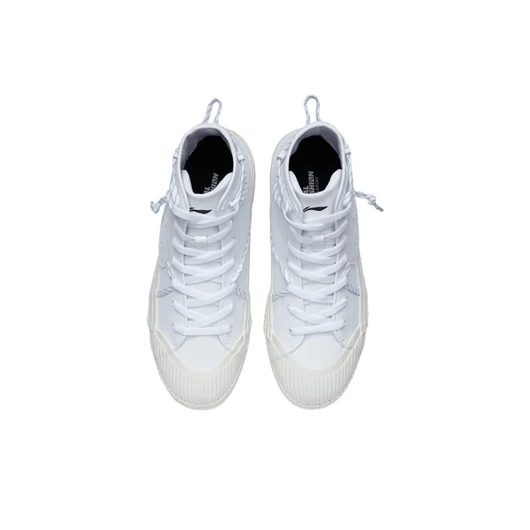 LiNing Wave Wear Resistant Cushioning Breathable High Top Skateboard Shoes Men's White-3