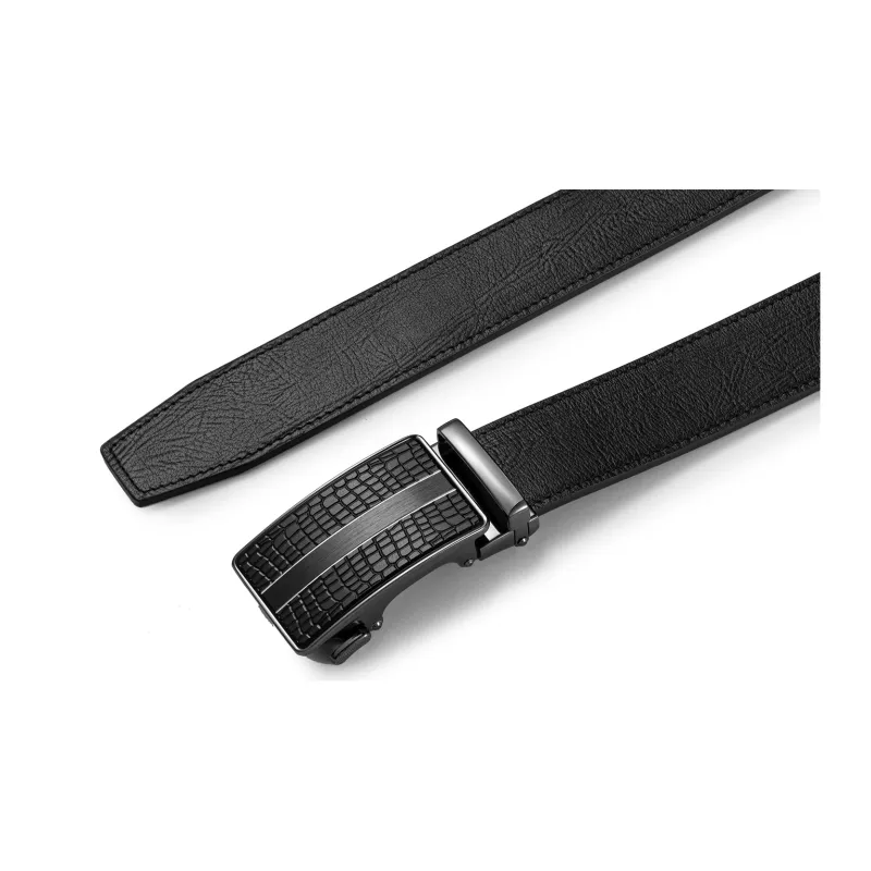 OMT Casual Cow Leather Crocodile Pattern Automatic Buckle Men's Belt With Gift Dad's Belt Men's Black 3.5cm-3