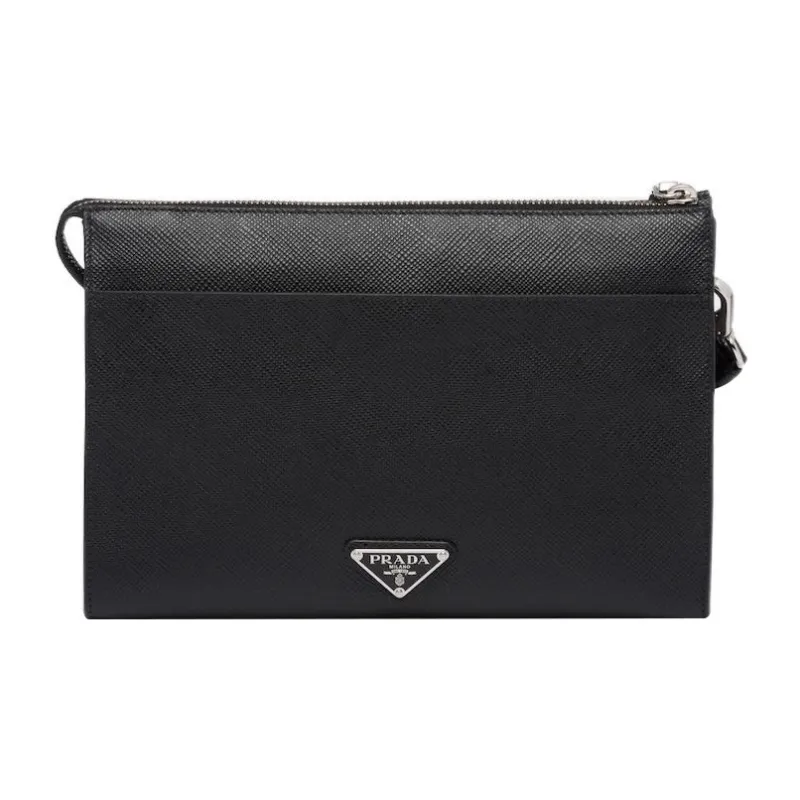 PRADA Saffiano Leather Clutch Regular Men's Black-2