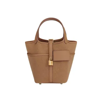 HERMES Picotin Lock Canvas With Swift Calfskin Basket Bag Handbag Women's Tea Brown