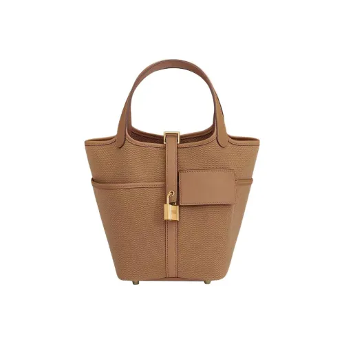 HERMES Picotin Lock Canvas With Swift Calfskin Basket Bag Handbag Women's Tea Brown