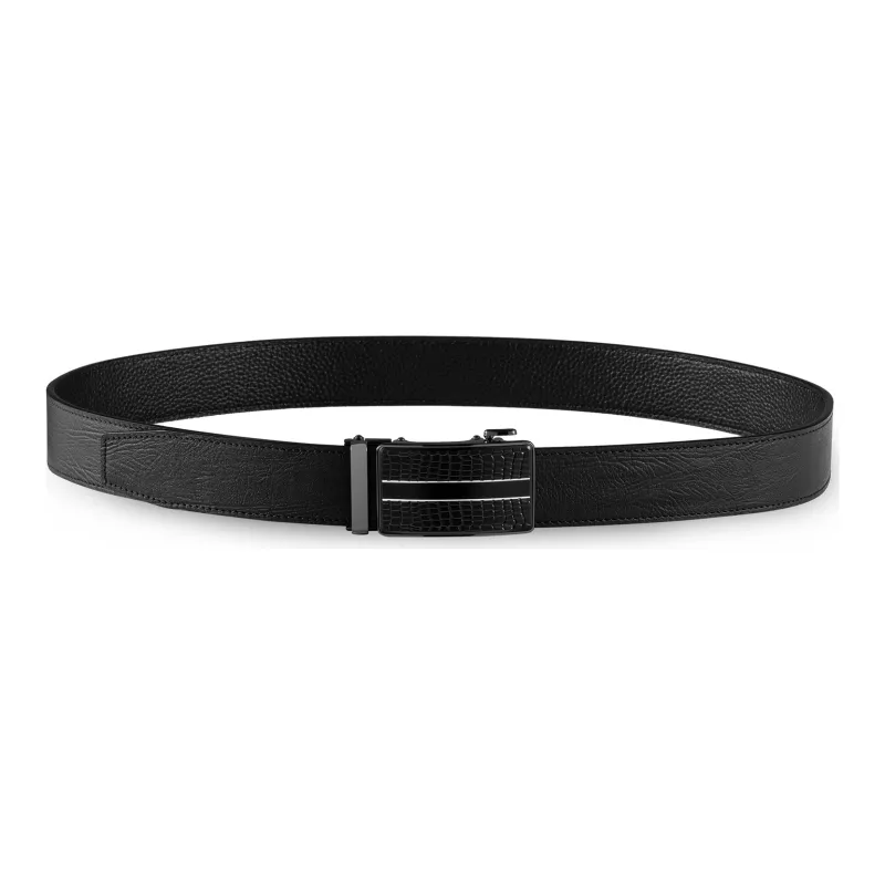 OMT Casual Cow Leather Crocodile Pattern Automatic Buckle Men's Belt With Gift Dad's Belt Men's Black 3.5cm-1