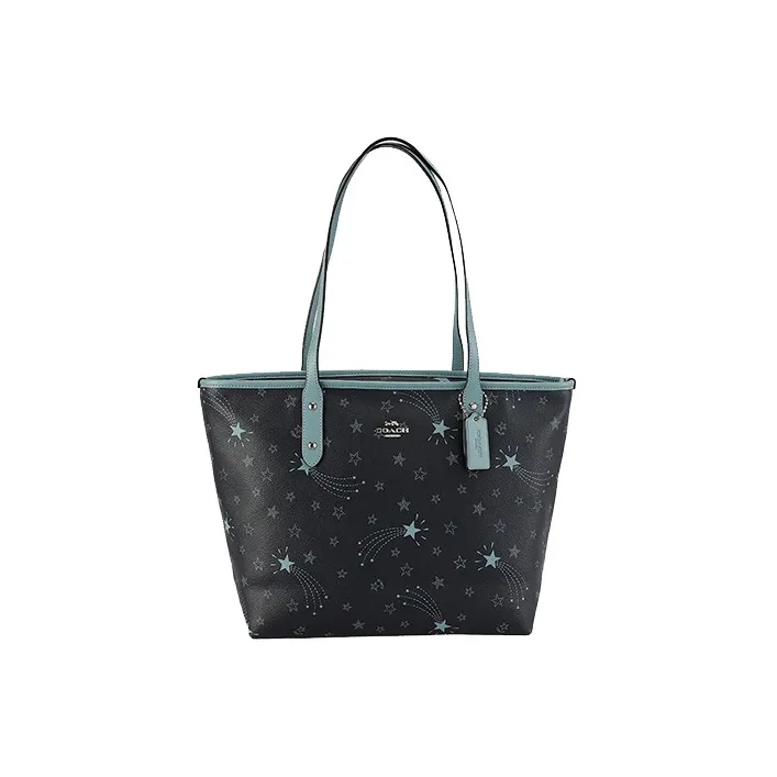 COACH City Leather Tote Bag Shopping Bag Shoulder Bag Handbag Large Size Women's Navy Blue-0