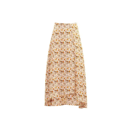 Olrain Casual Long Skirts Women's Yellow Flower