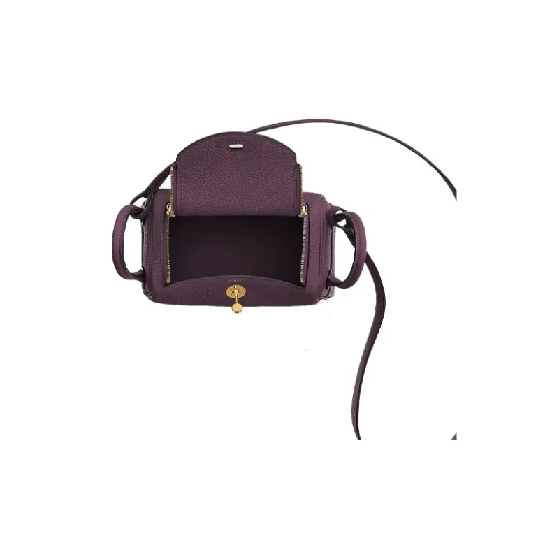 HERMES Lindy Clemence Bullock Leather Handbag Shoulder Bag Crossbody Bag Mini Women's N5 Cassis Blackcurrant Color-2