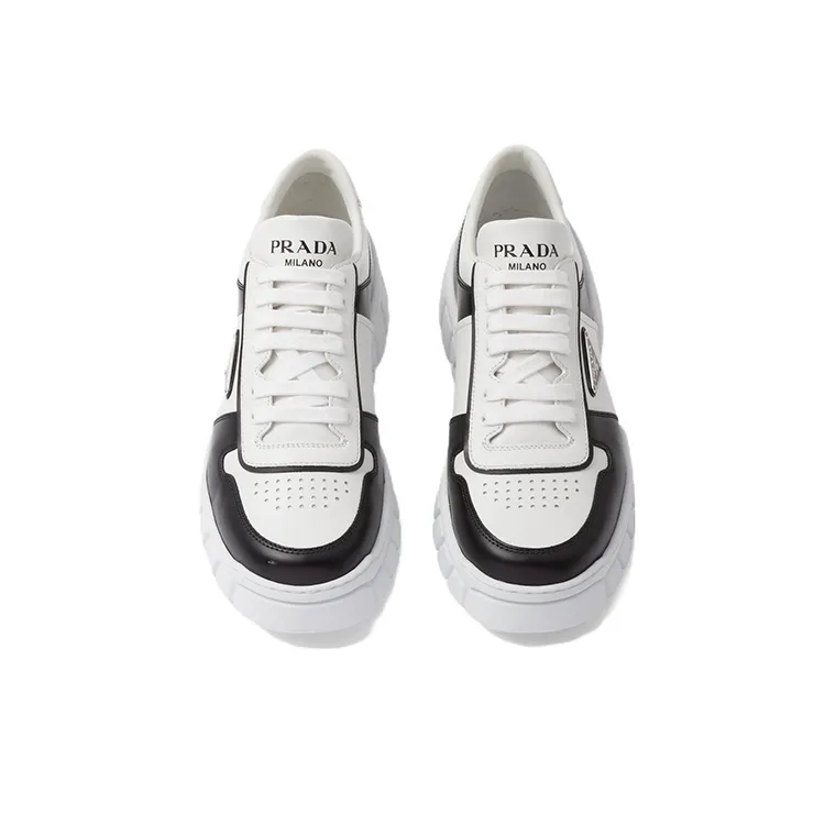 PRADA Voluminous Sneakers Leather White Black-4