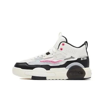 Erke Cream Slip Resistant Cushioning Wear Resistant Mid Top Skateboard Shoes Women's White Black